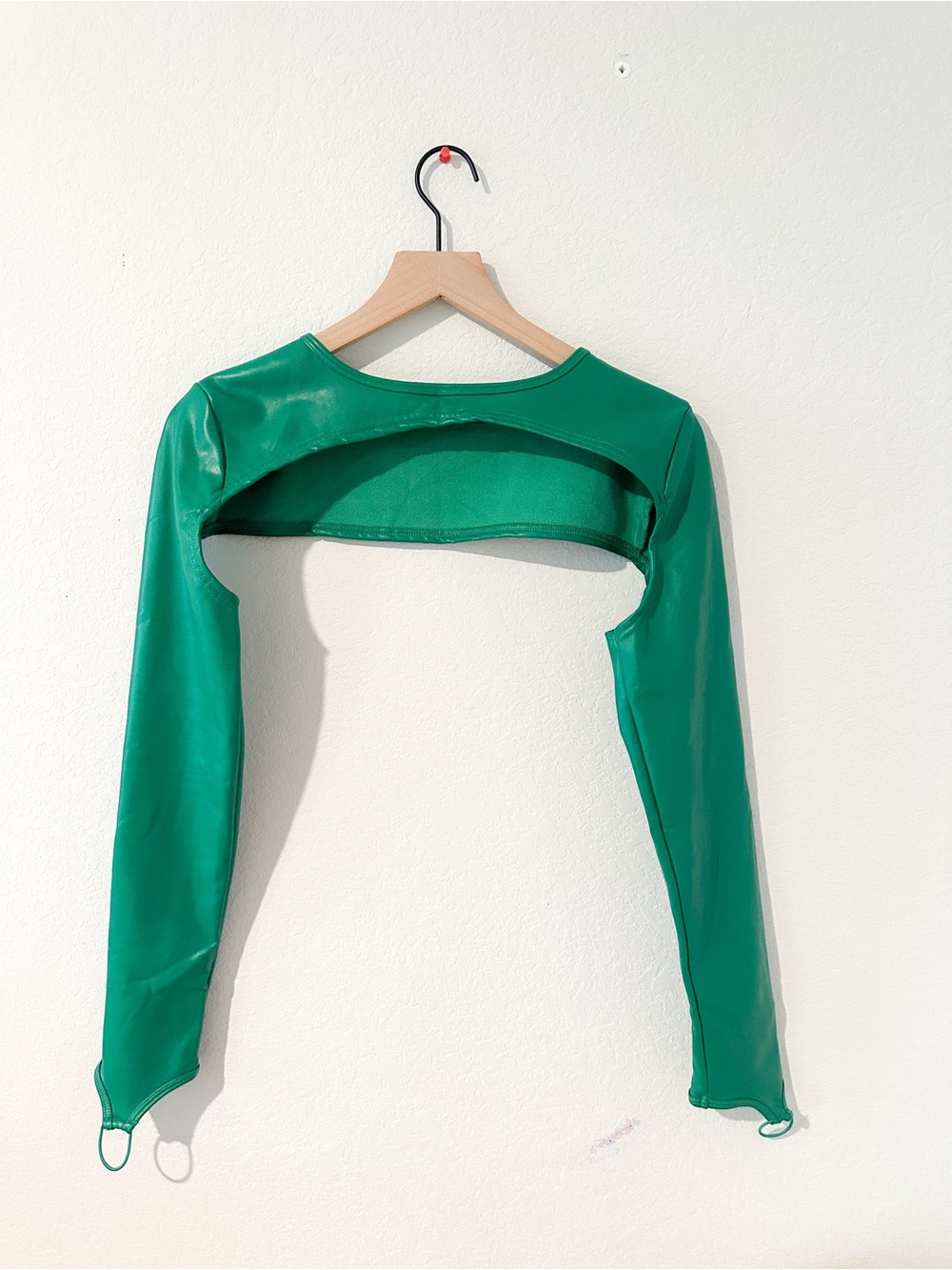 Manière De Voir Size 12 Green Faux Leather Long Sleeve Bolero Shrug Crop Top
